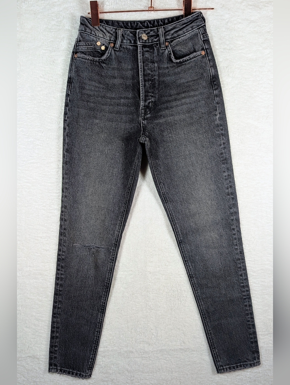 204-Free People High-Rise Washed Black Slim Jeans